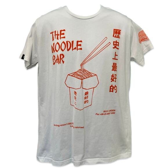 Noodle Bar News White Orange Crew Neck Short Sleeve T-Shirt size M T-Post Ramen - Picture 1 of 13